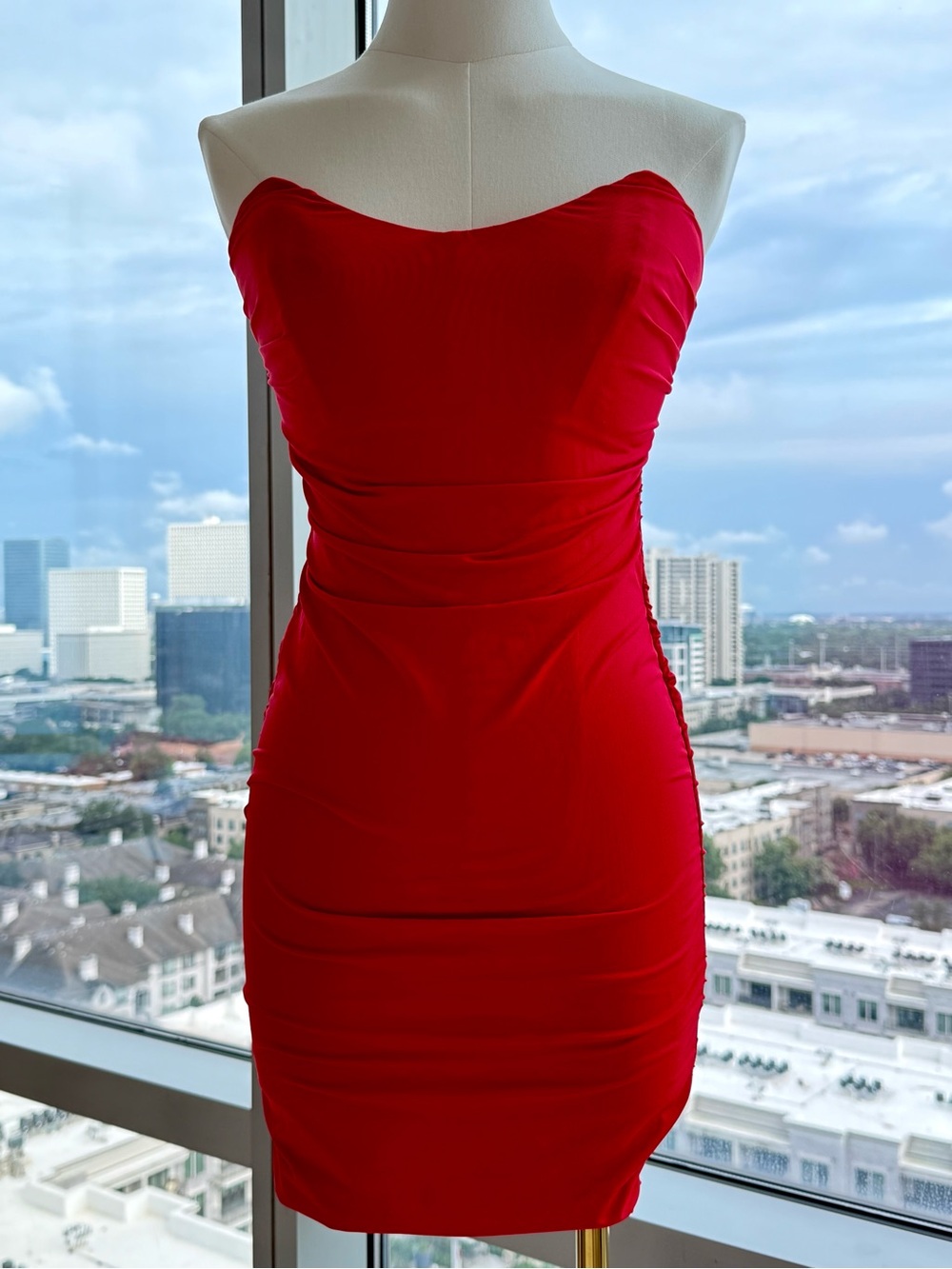 Oh Polly Red Ruched Strapless Bodycon Mini Dress Size 4
